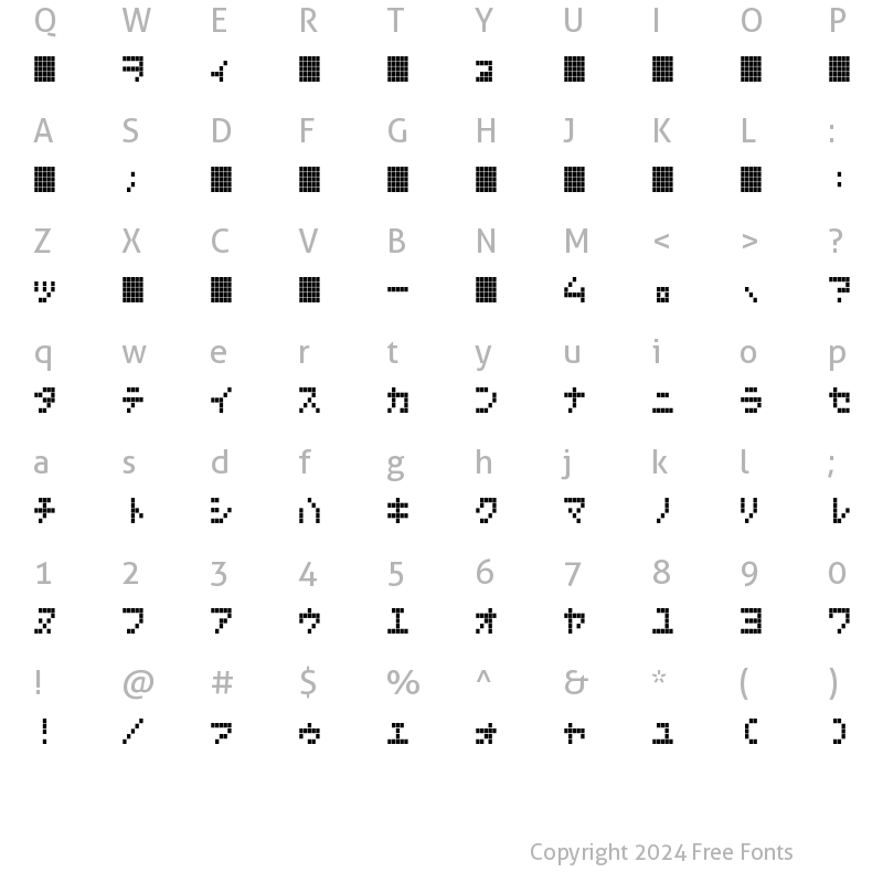 Character Map of DotplLCD KANA Regular