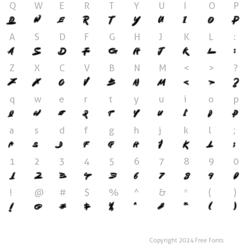 Character Map of Double Seat Display Outlines Display Outlines