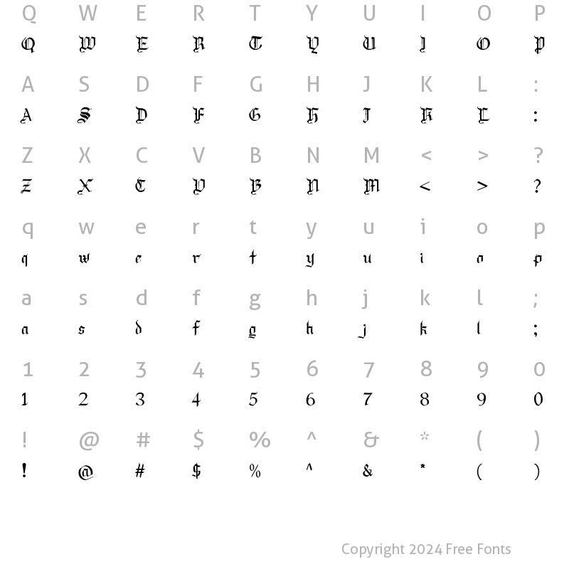 Character Map of Draculie Regular