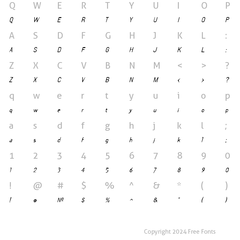 Character Map of Draft Plate Italic