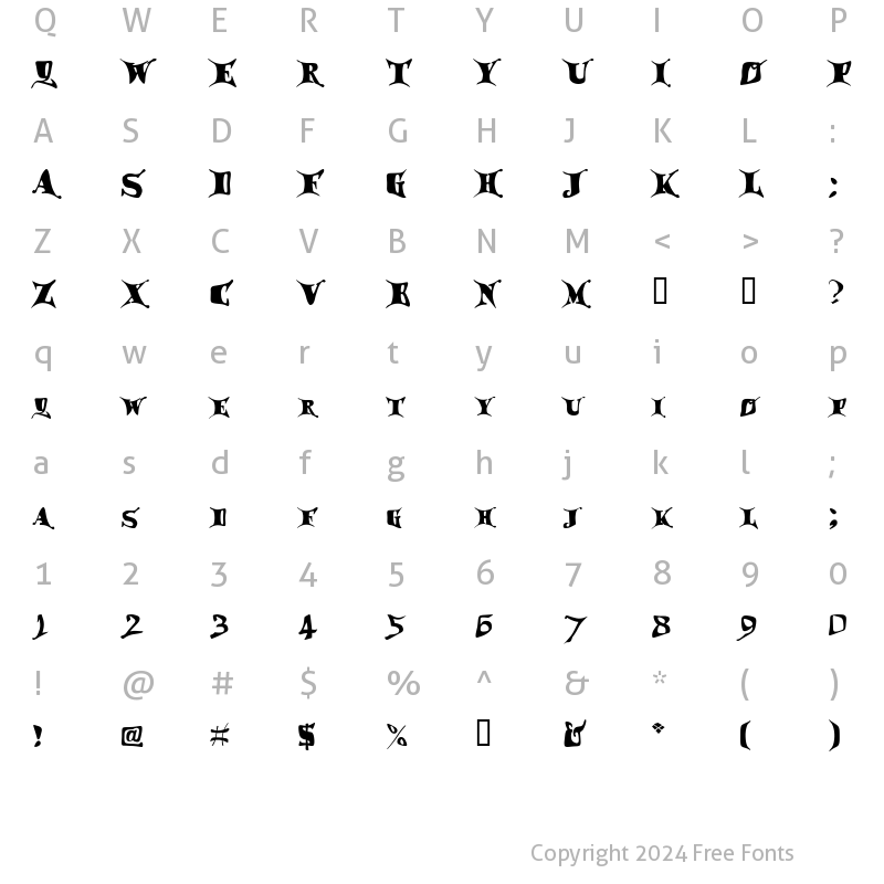 Character Map of Draggletail Regular