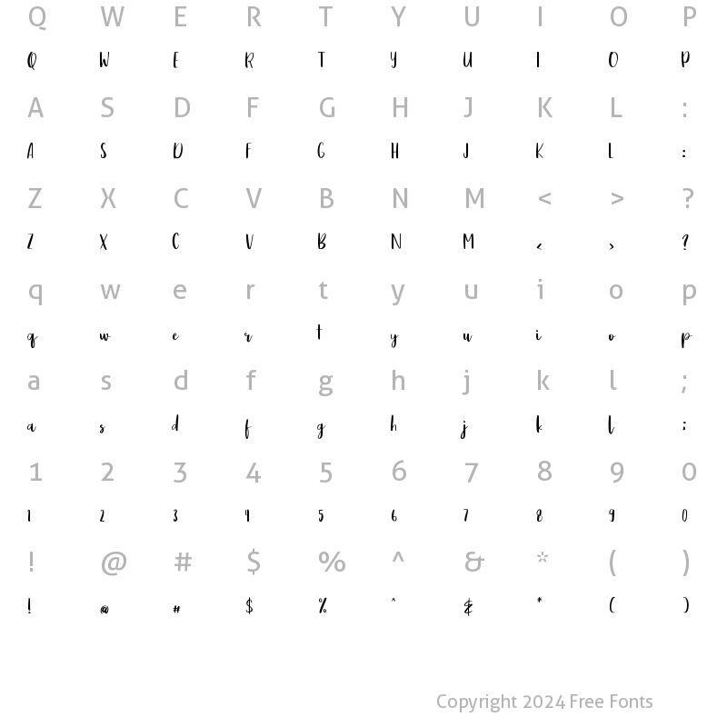 Character Map of Drawing Book Regular