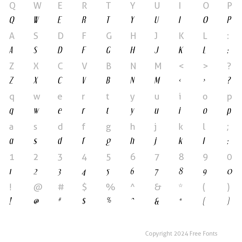 Character Map of Dream Orphans Italic