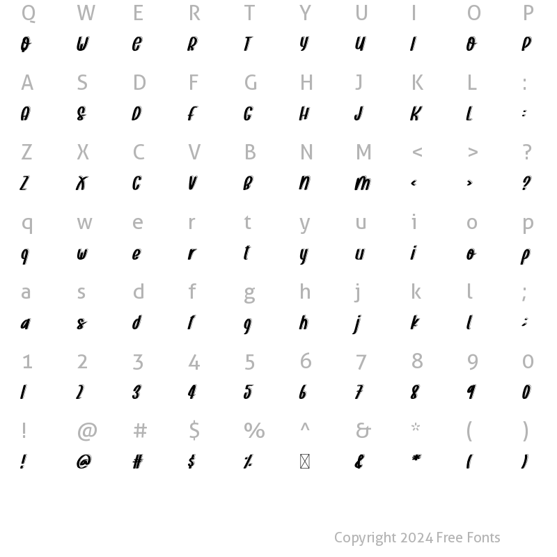 Character Map of Dream Without Fear ShadowItalic