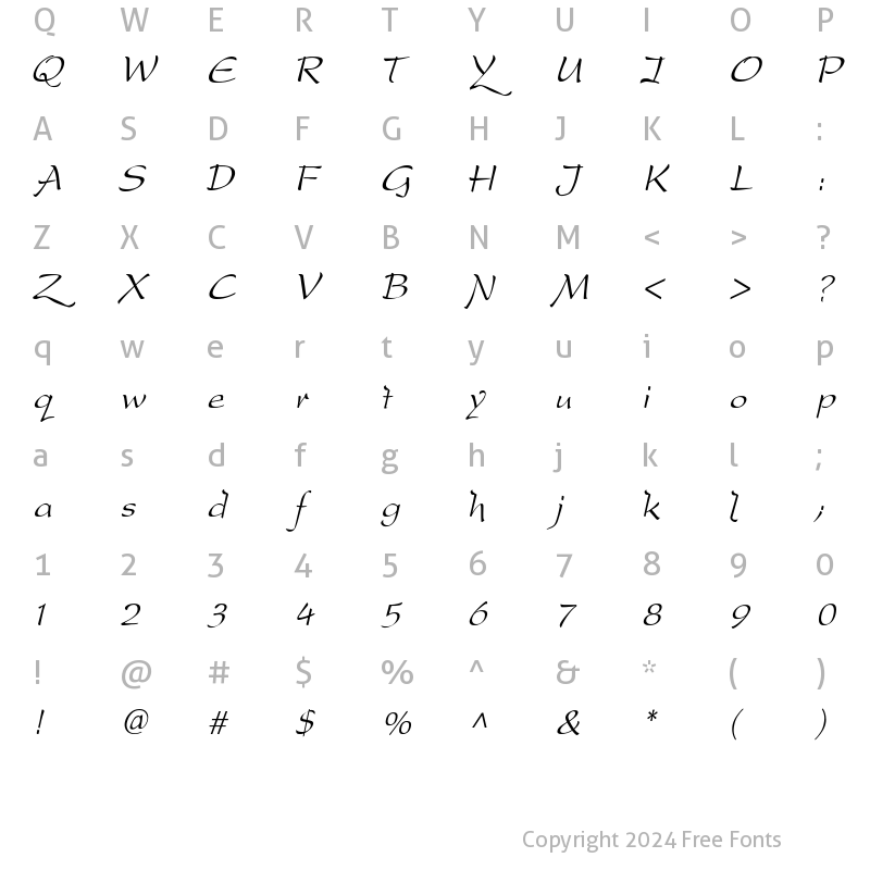 Character Map of DreamerOne Italic