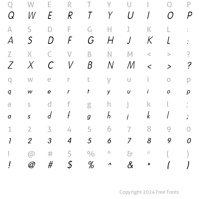 Character Map of Dreamspeak Italic