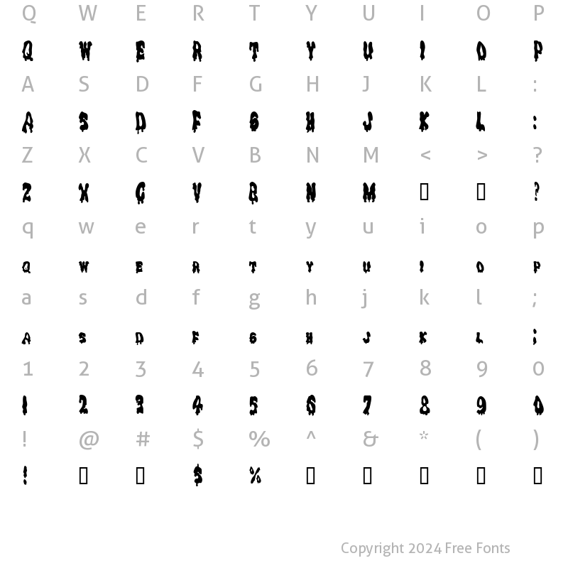 Character Map of DrippingGooCondensed Regular