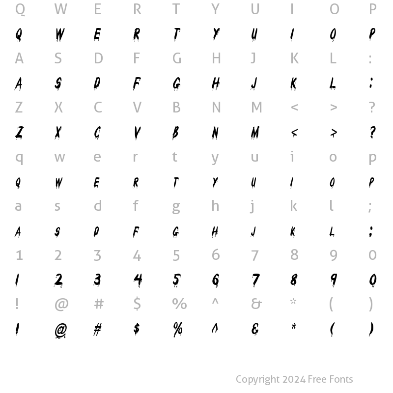 Character Map of Drips-Condensed Italic