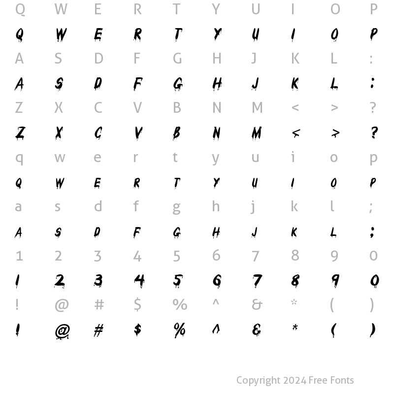 Character Map of Drips Italic