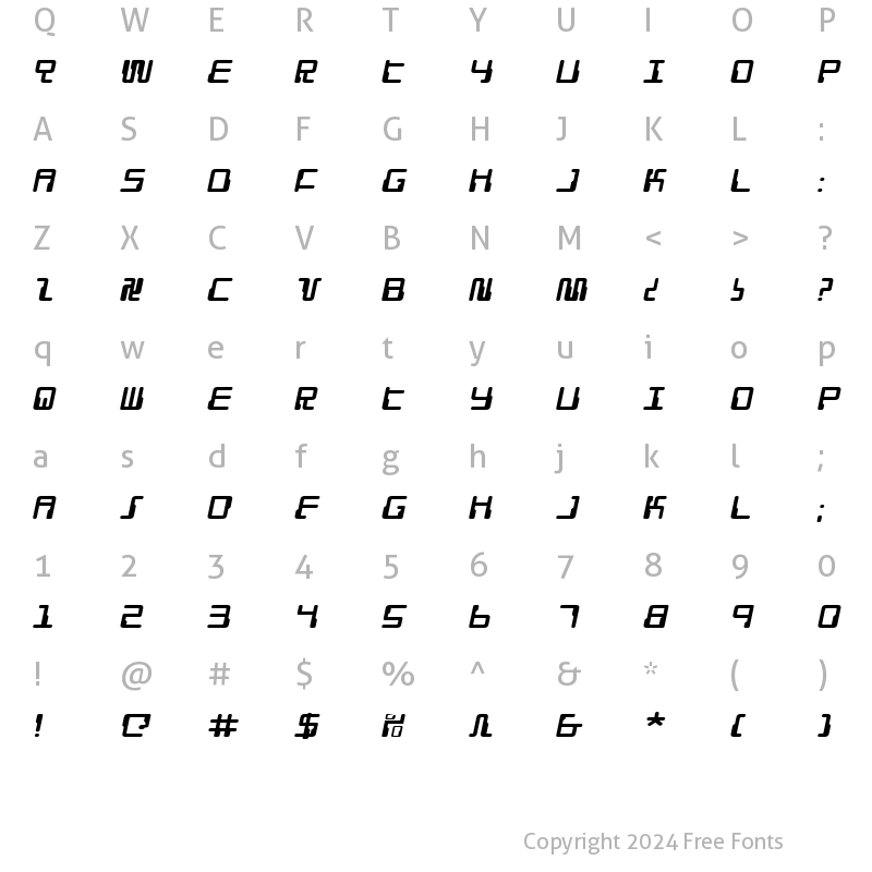 Character Map of Droid Lover Expanded Italic Expanded Italic