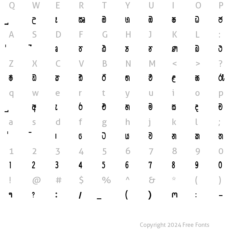 Character Map of DS-Dilki. Plain.