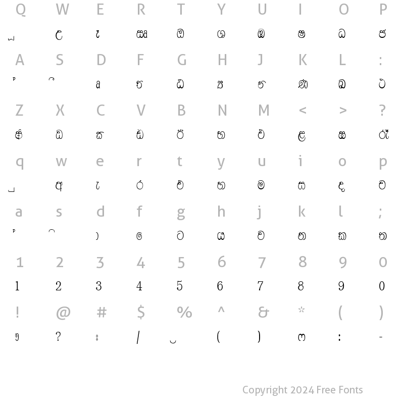 Character Map of Ds-kalani-2 Plain.