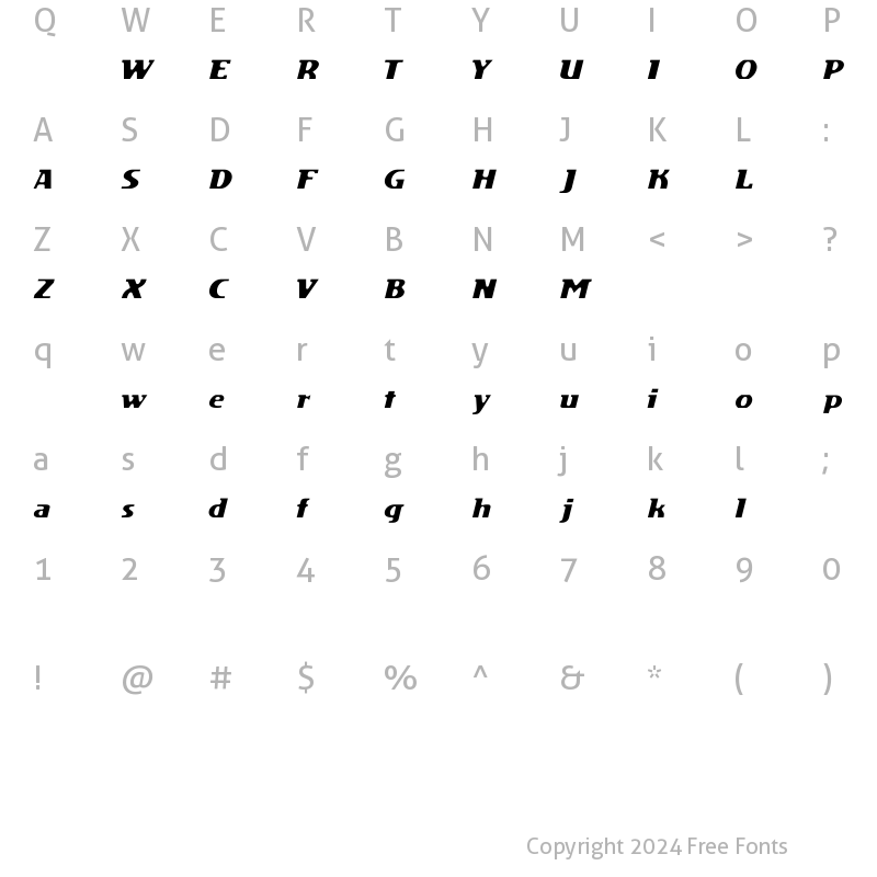 Character Map of DS Motion Demo Italic