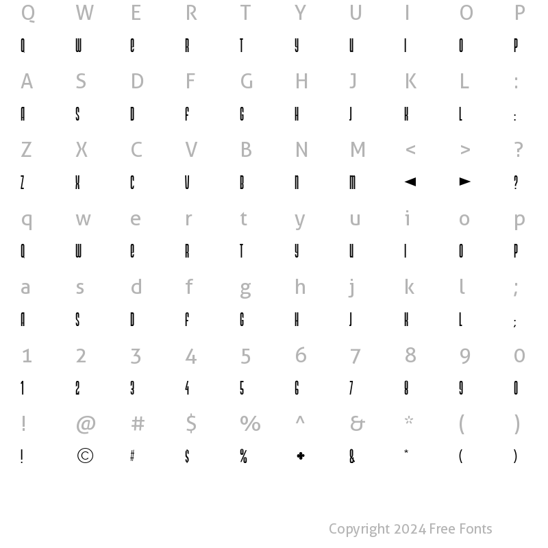 Character Map of DS Narrow Extra-condensed Medium