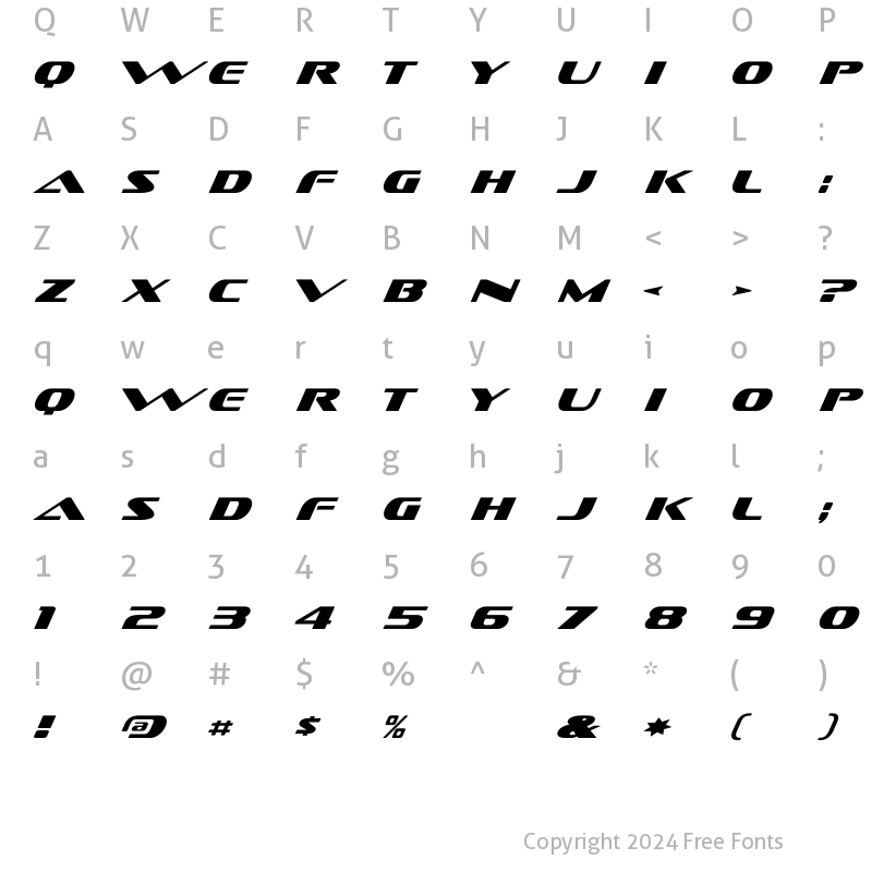 Character Map of DS Sofachrome Italic