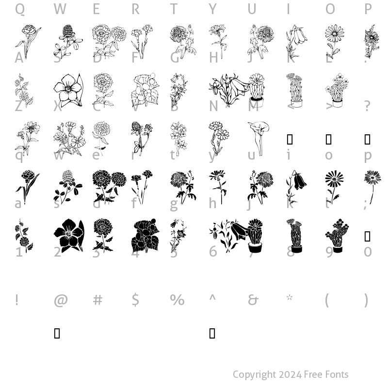 Character Map of DT Flowers 1 Regular