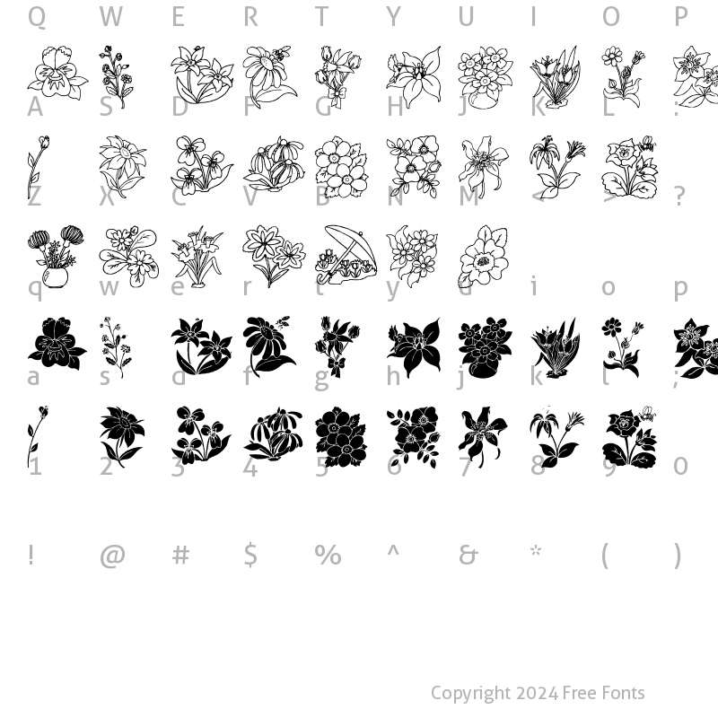 Character Map of DT Flowers 2 Regular