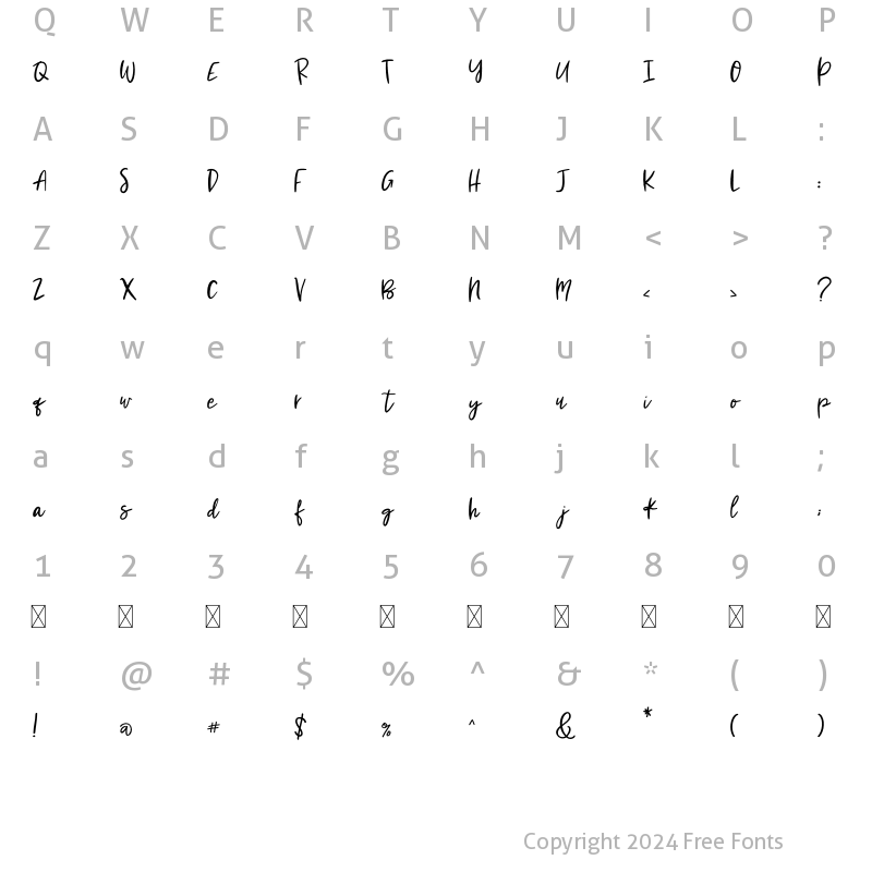 Character Map of DTC Bakery Brush Regular