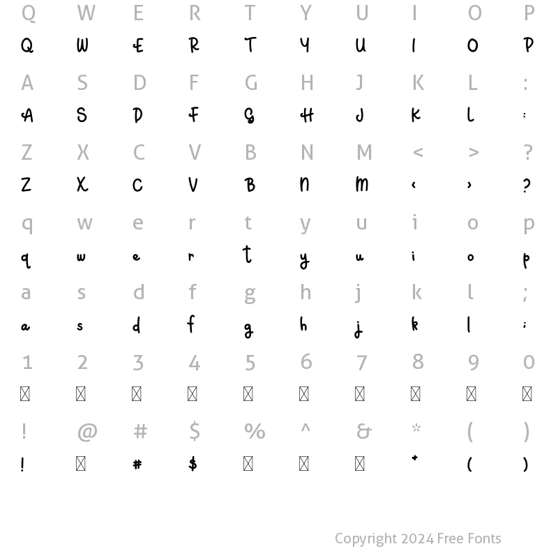 Character Map of DTC Cabana Baby Regular