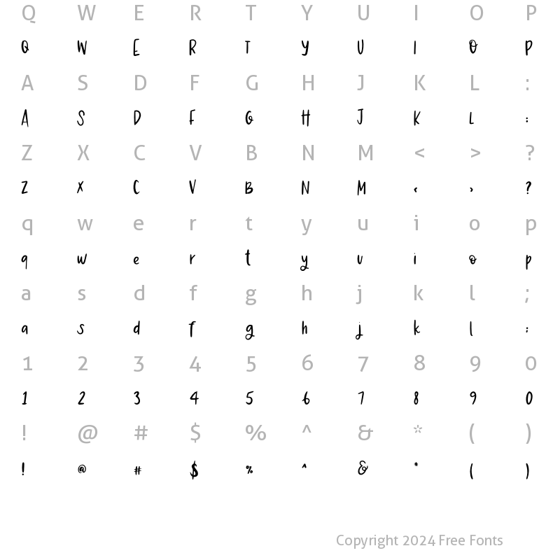 Character Map of DTC Coralee Regular