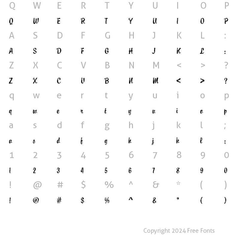 Character Map of DTCBrodyM23 Regular