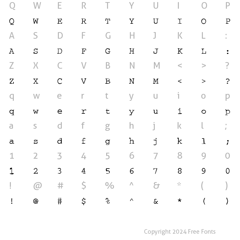 Character Map of DTCDirtyM08 Regular