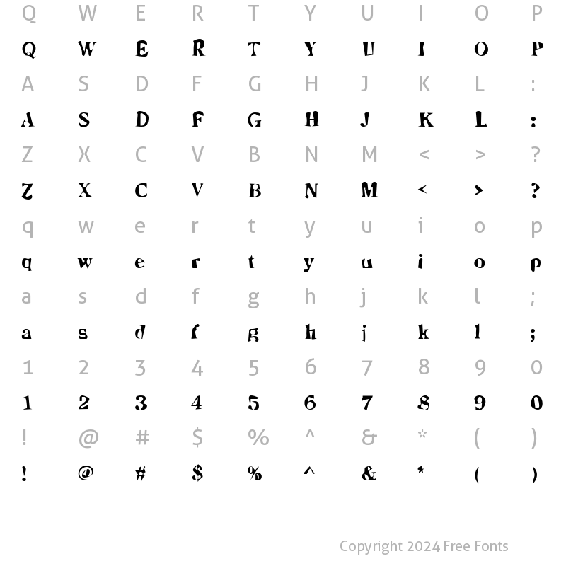 Character Map of DTCDirtyM09 Regular