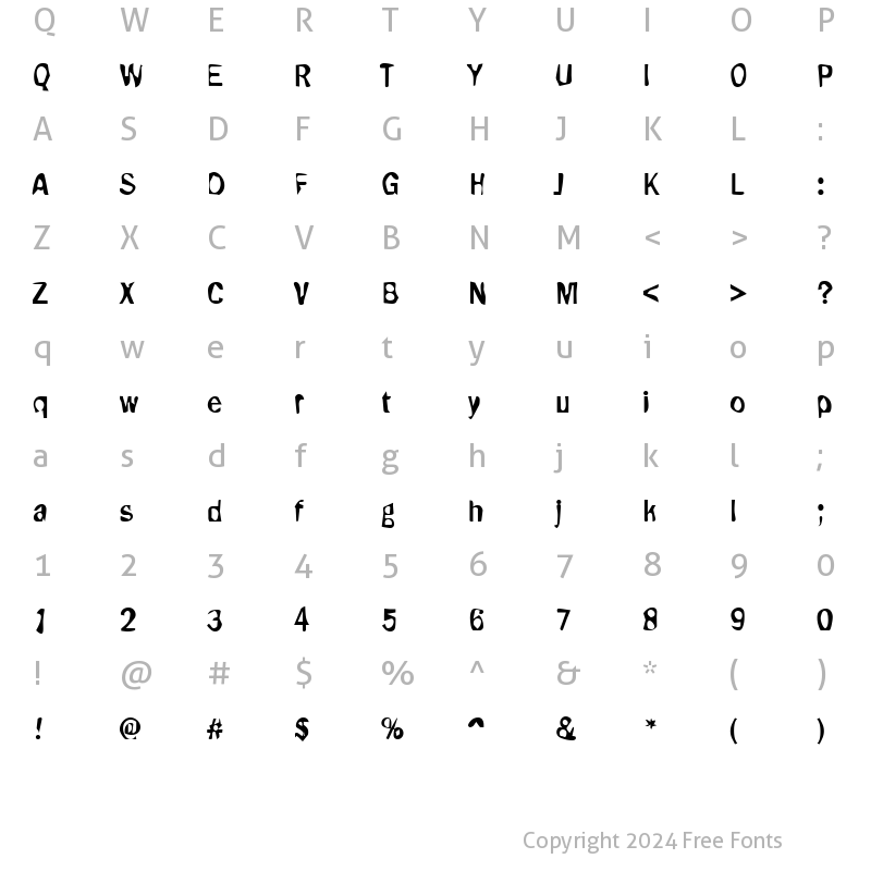 Character Map of DTCDirtyM15 Regular