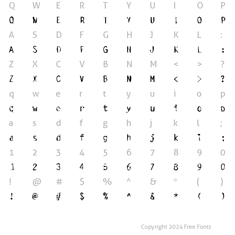 Character Map of DTCDirtyM29 Regular