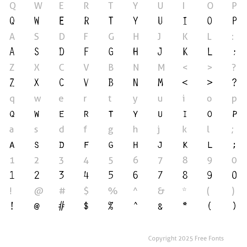 Character Map of DTCDirtyM38 Regular
