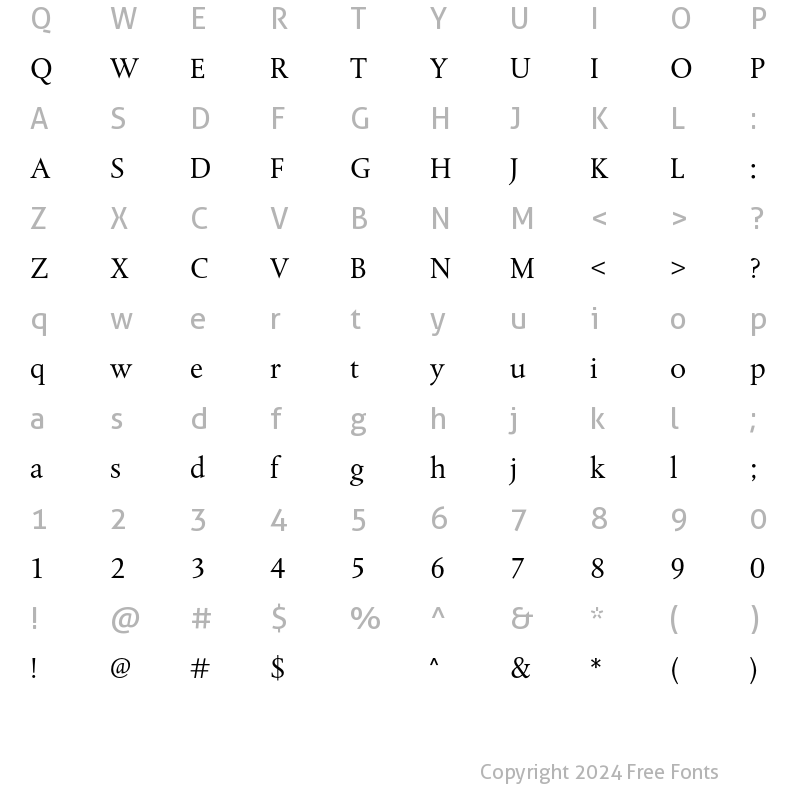 Character Map of DTL Albertina T Regular