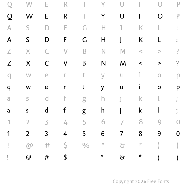 Character Map of DTL Caspari T Regular