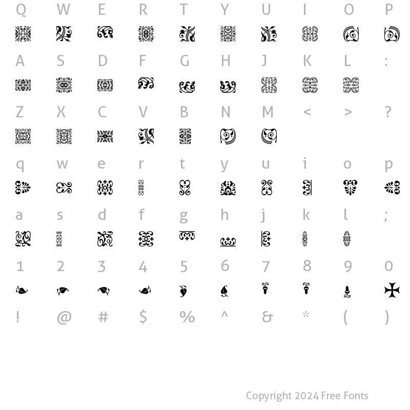 Character Map of DTL Elzevir Ornaments