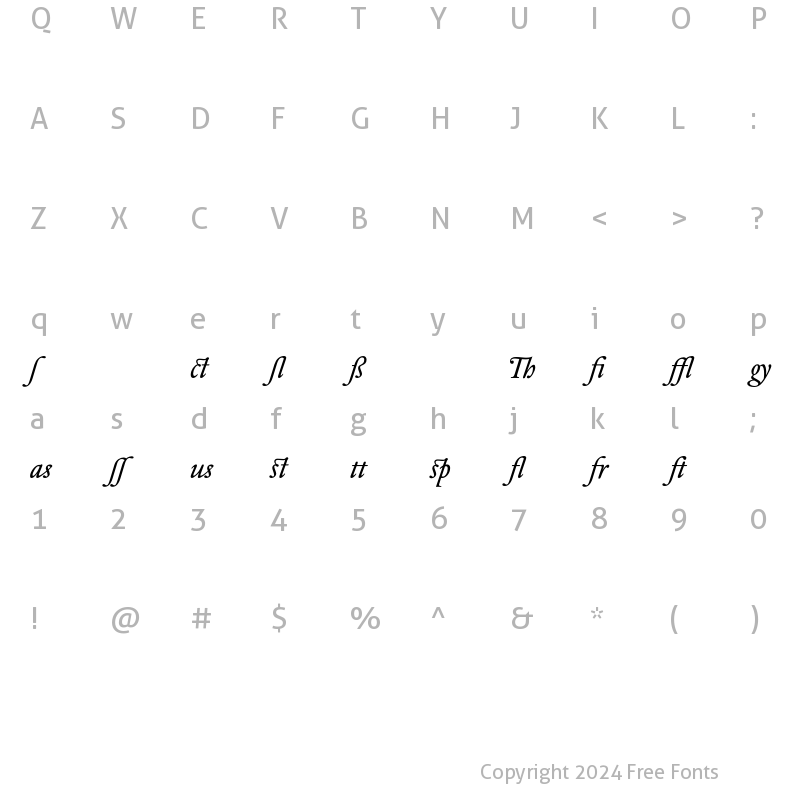 Character Map of DTL Elzevir T Book Alternate Italic