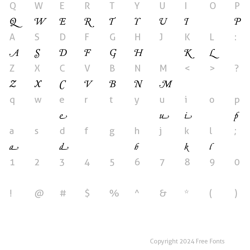 Character Map of DTL Elzevir T Book Swash Italic