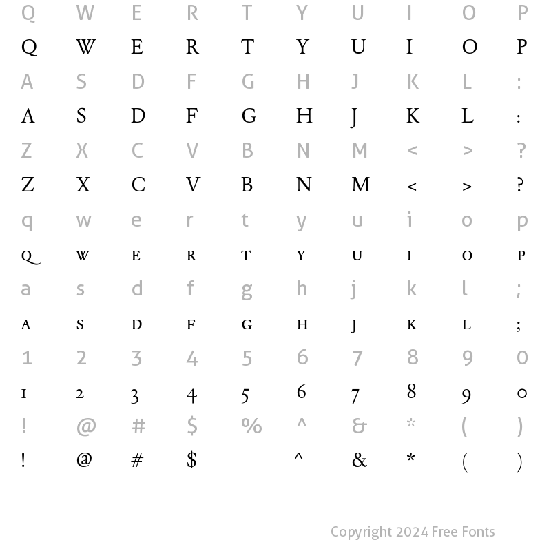 Character Map of DTL Elzevir T Caps Regular