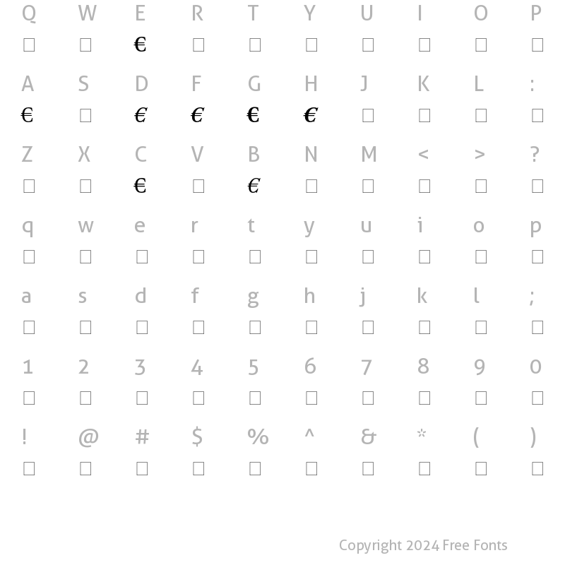 Character Map of DTL Elzevir T Euro