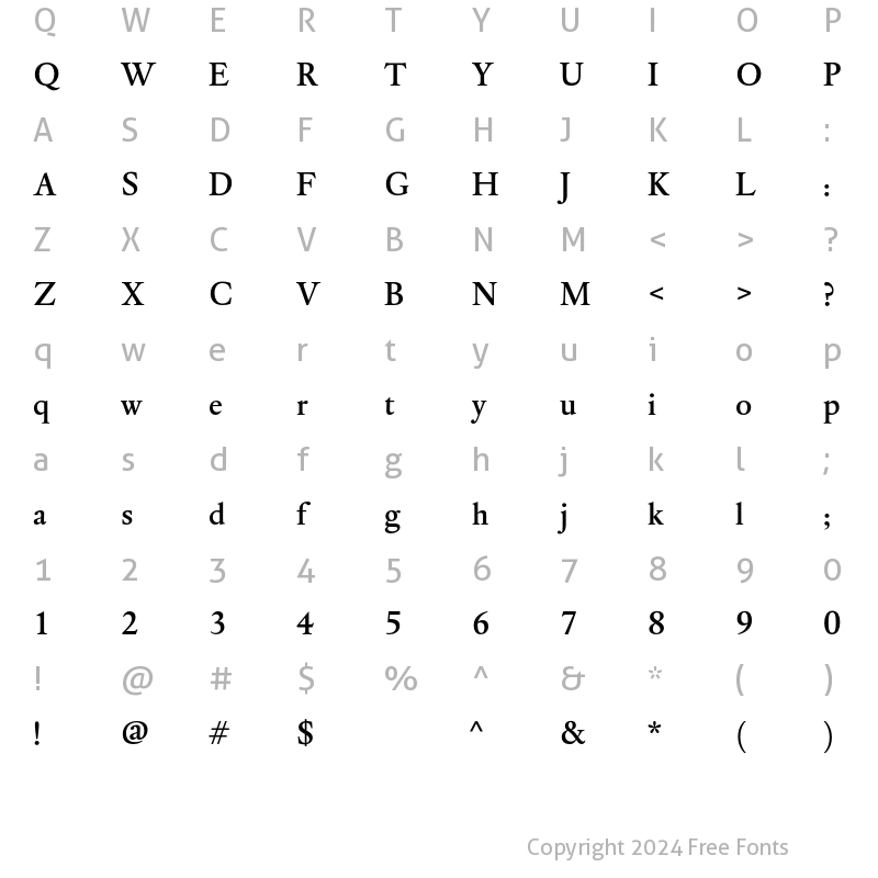 Character Map of DTL Elzevir T Medium