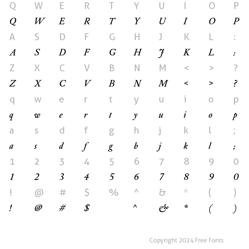 Character Map of DTL Elzevir T Medium Italic