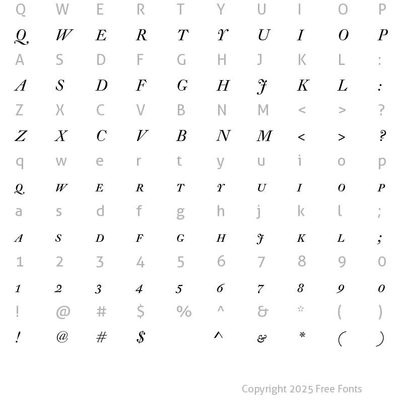 Character Map of DTL Fleischmann D Caps Italic