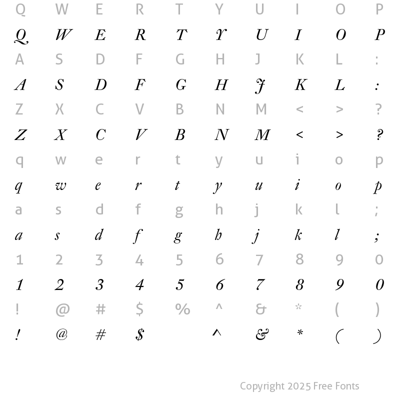 Character Map of DTL Fleischmann D Italic