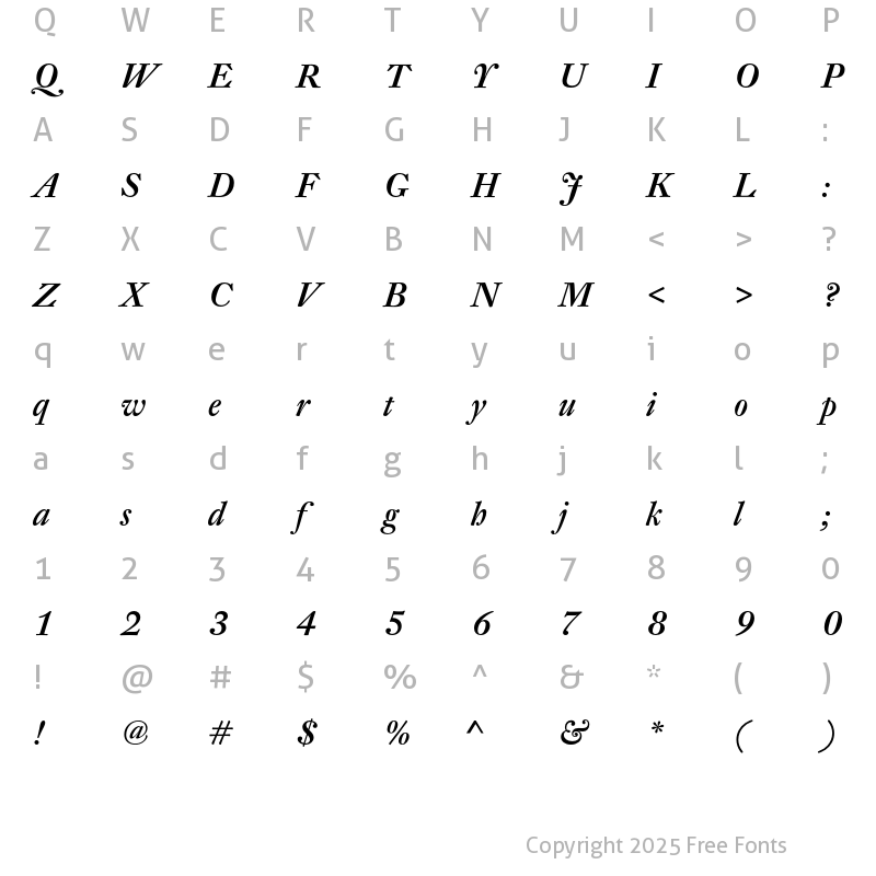 Character Map of DTL Fleischmann D Medium Italic