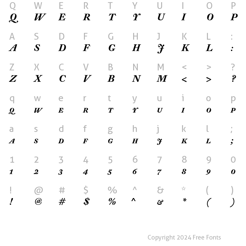 Character Map of DTL Fleischmann Display Bold Italic Caps