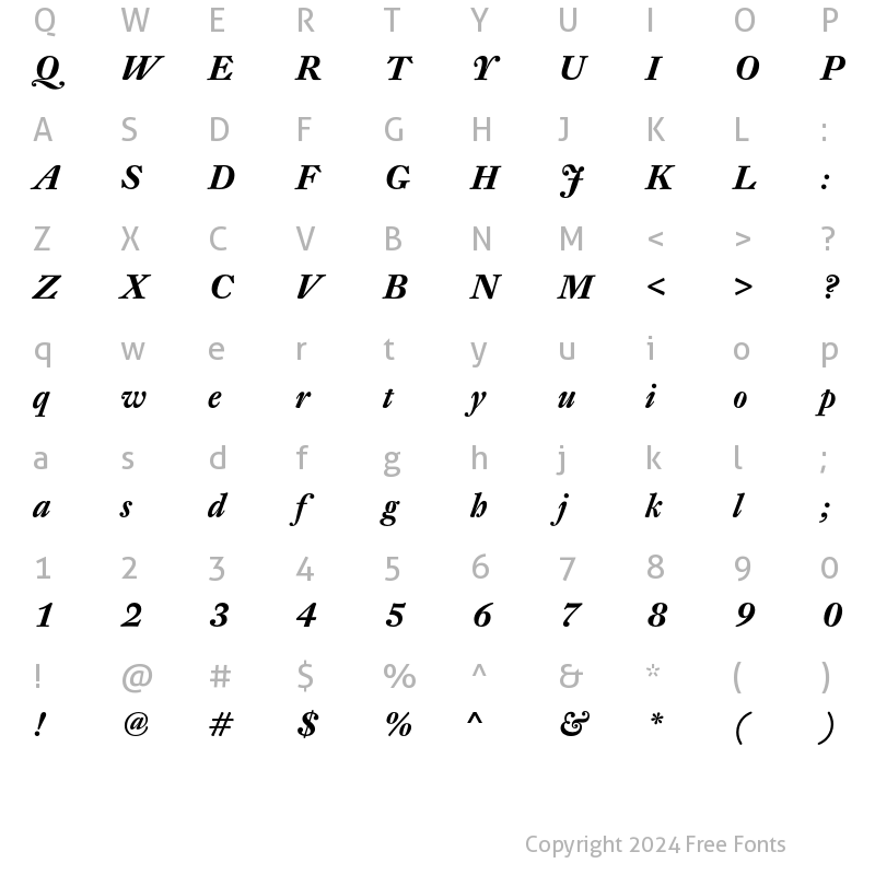 Character Map of DTL Fleischmann Display Bold Italic