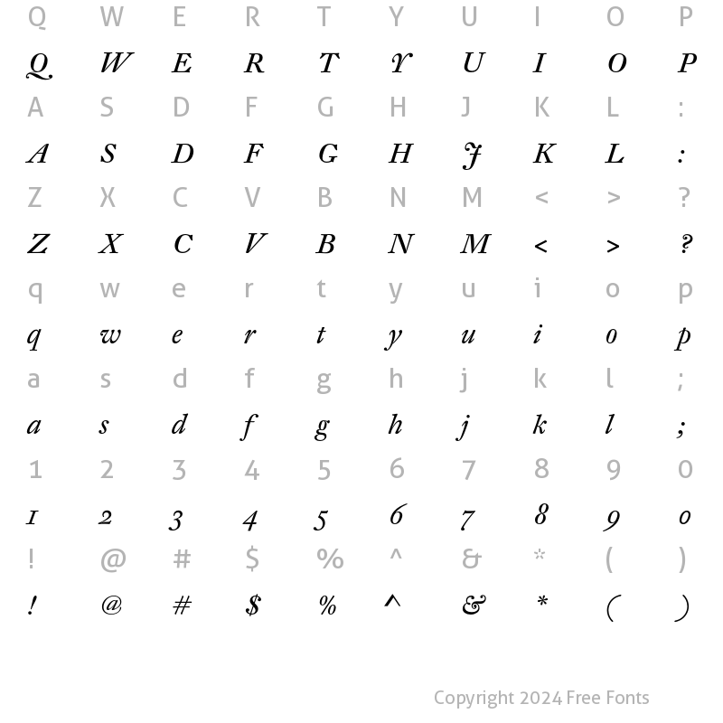 Character Map of DTL Fleischmann ST Italic