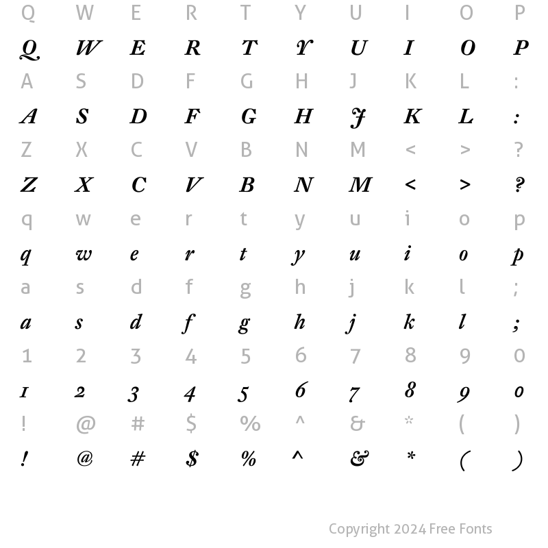 Character Map of DTL Fleischmann ST Medium Italic