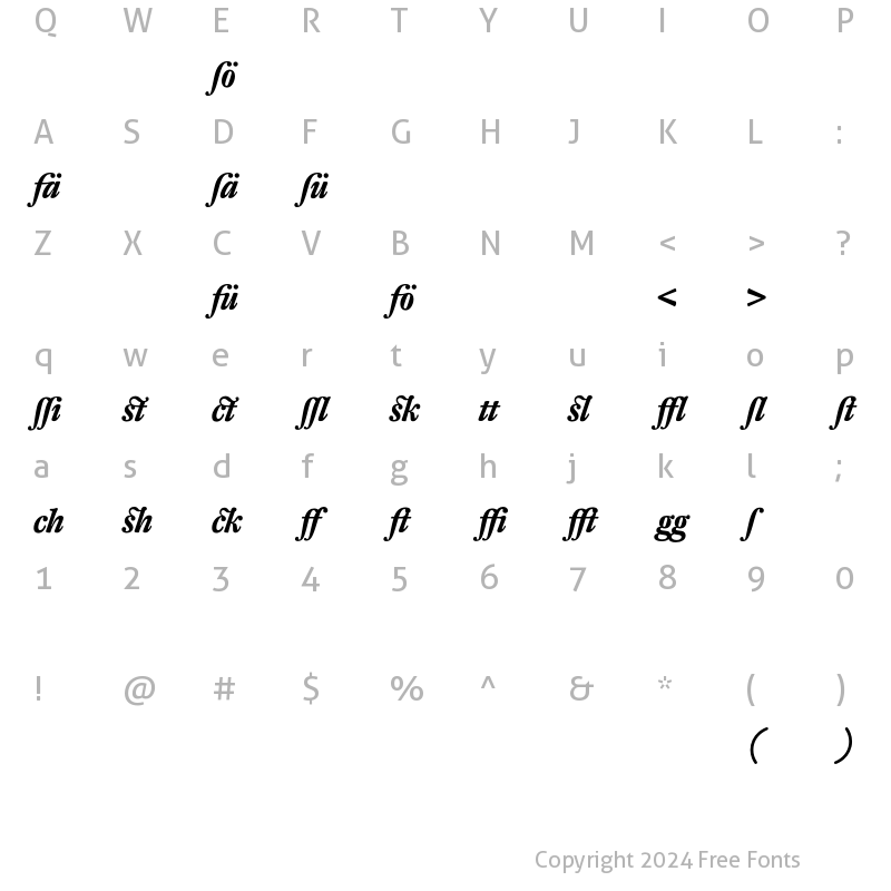 Character Map of DTL Fleischmann T Alt Bold Italic