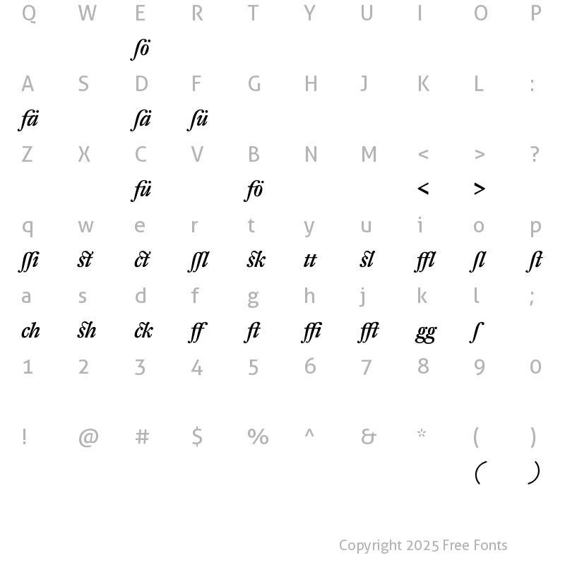 Character Map of DTL Fleischmann T Alt Medium Italic