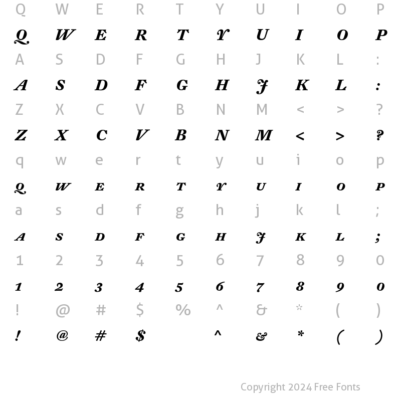 Character Map of DTL Fleischmann T Caps Bold Italic