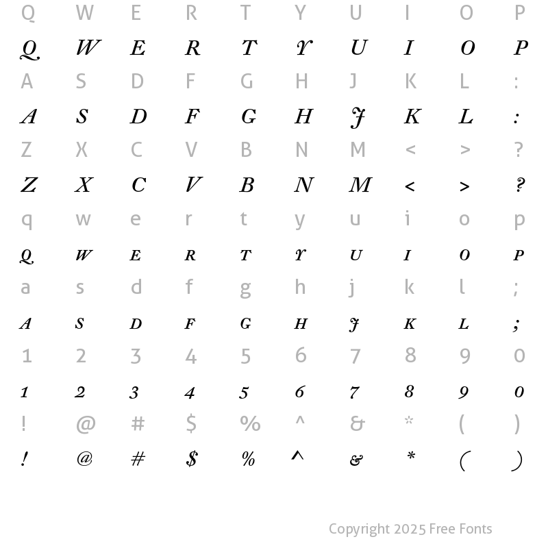 Character Map of DTL Fleischmann T Caps Italic